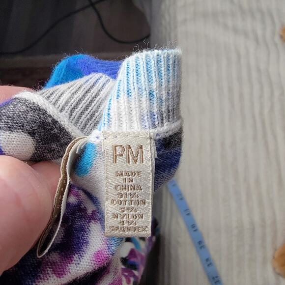 Madison Petite Floral Cardigan Sweater PM Purple Blue Button Front Knit Top - Picture 8 of 9